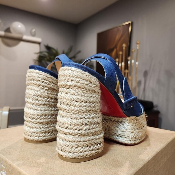 NEW Christian Louboutin Super Mariza Denim Platform Dandal size 40 - Picture 5 of 12